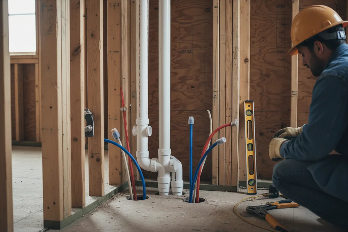 Drain and supply rough-in during Leak Detection in Allen Park